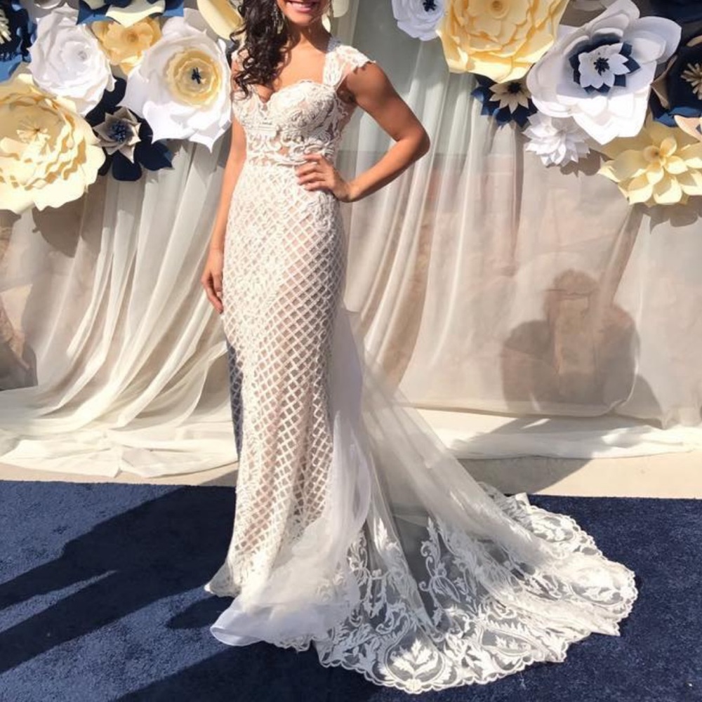 Terani Couture White Lace and Beaded Gown